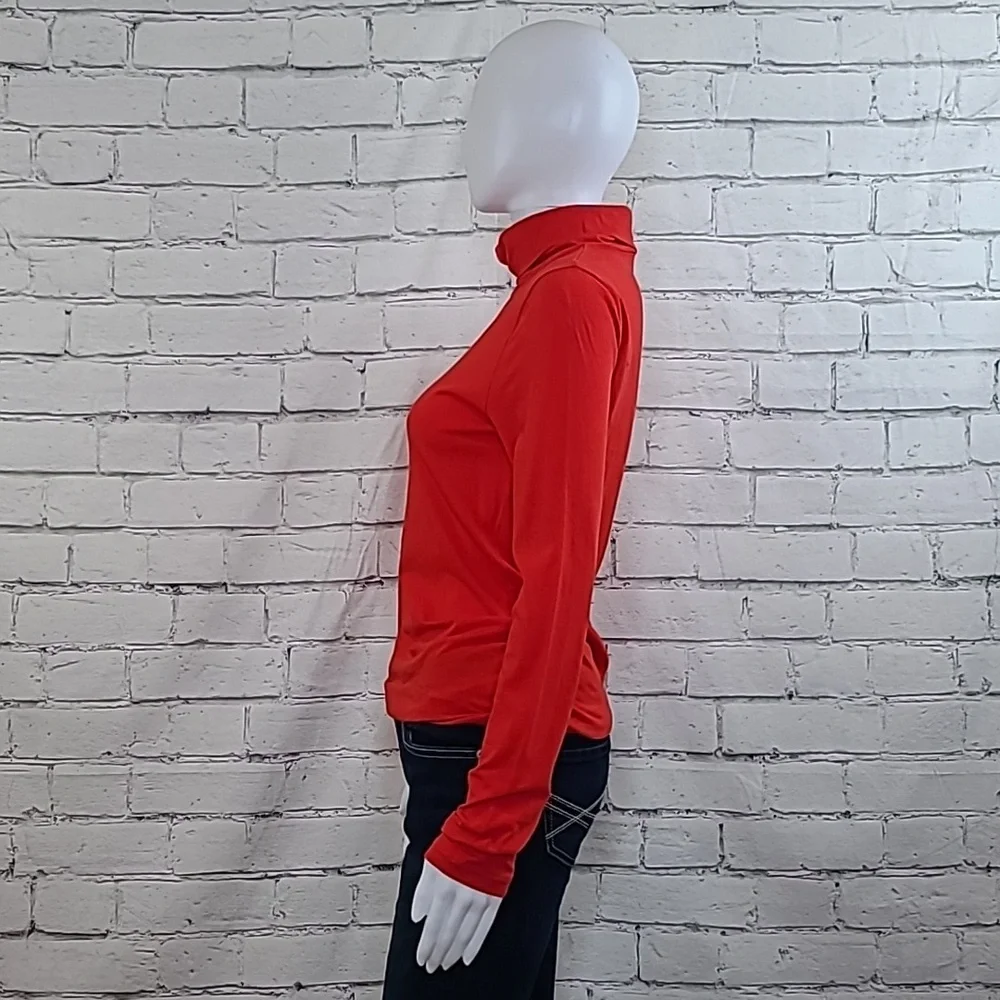 J Crew Long Sleeve Ultra Thin Cotton Relaxed Straight Tissue Turtleneck Top Red
